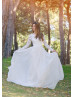 Ivory Leaf Lace Chiffon Keyhole Back Chic Wedding Dress